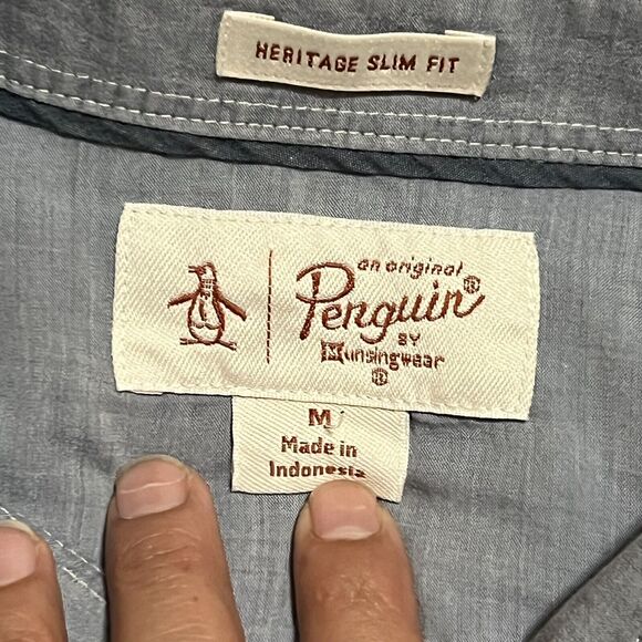 Penguin Munsingwear Short Sleeve Button Down Men's Medium Color Block Stripe - Picture 4 of 5